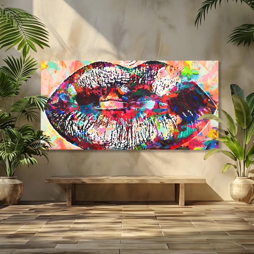 Tablou canvas cu tablou canvas cu buze pop art, fara rama, pe sasiu de lemn